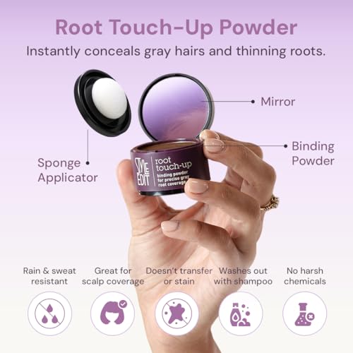 Root Touch Up Powder by Style Edit | Medium Brown Hair Color Coverage for Grays and Roots | Mineral-Infused Binding Hairline Concealer | 0.13 oz. Tub