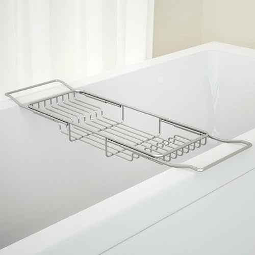 Stainless Steel Bathtub Caddy Tray, Expandable Bath Tub Table, Adjustable Bathroom Tray, Bath Organizer Tub Shelf,Silver,26.8~35.4in