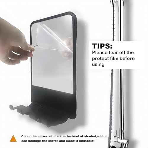 Shower Mirror for Shaving Fogless with Multifunctional Storage for Razor and Shaving Foam Canister,Adjustable Angle Mirror (Black)