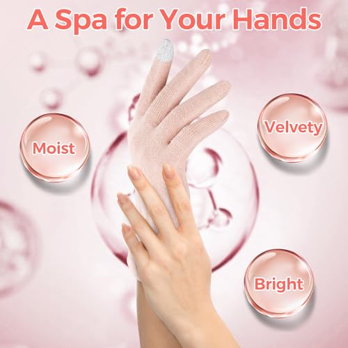 Donfri 2 Pairs Cotton Moisturizing Gloves Overnight Touchscreen Fingers for SPA Dry Hands Hand Care Day and Night Moisturizing (Medium-Pink)