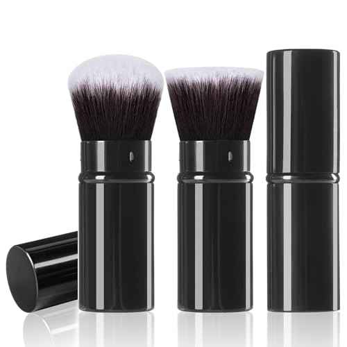 Retractable Makeup Brush 2 Pack, Travel Kabuki Powder Foundation Makeup Brush Face Blush Brushes for Blending Liquid, Blush, Bronzer, Buffing, Sunscreen,Flawless Cosmetics