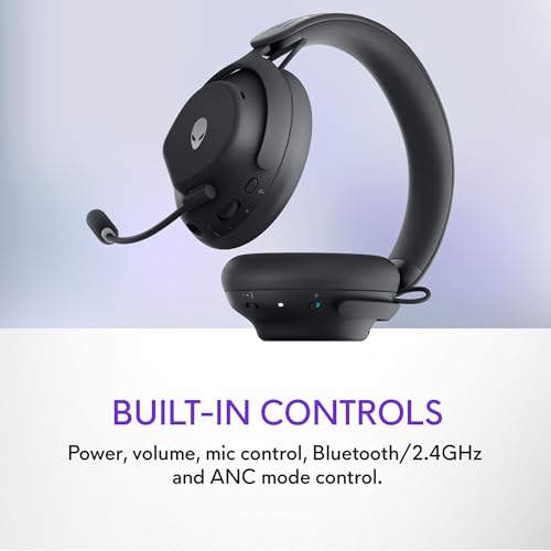Alienware Pro Wireless Gaming Headset - Wired/Wireless, Bluetooth 5.3, 15 Minute Fast Charging, Audio Output 20 Hz, Battery Talk Time (ANC on) Up to 24 Hrs (Bluetooth), Dark Side of The Moon