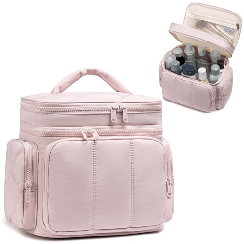 LEDAOU Travel Toiletry Bag for Women, Quilted Cosmetic Makeup Bag Organizer with Double Deck, Large Wide-open Travel Bag for Toiletries, Essentials