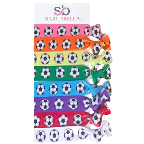Infinity Collection Soccer Hair Accessories, Set of 8 - Soccer Hair Ties, No Crease, Multicolored Elastics