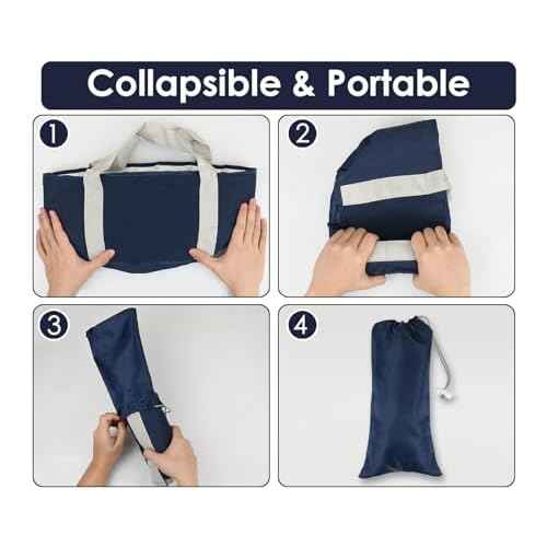 Foot Soaking Tub Collapsible Bucket with Handle 4.7 Gallon/18 L Portable Wash Bag for Fishing, Traveling, and Camping - Navy Blue