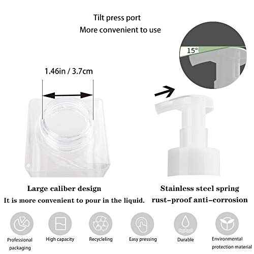 2 Pack Foaming Soap Dispenser 15oz Refillable Foam Liquid Hand Soap Empty Plastic Pump Bottle Container for Bathroom Vanities, Kitchen Sink, Hospital, Clinic, Clear 450ml