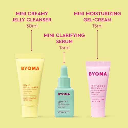 BYOMA So Clear Set - Barrier Repair Skincare Set for Acne Prone Skin - Creamy Jelly Cleanser, Clarifying Face Serum & & Gel-Cream Moisturizer - Unclogs Pores, Targets Blemishes - 30ml, 15ml, 15ml