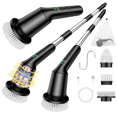 Electric Spin Scrubber for Cleaning Bathroom, Shower Scrubber Cordless Cleaning Brush with IPX7 Waterproof & 2 Speed, 3 Brush Heads, Bathroom Cleaning Supplies for Toilet Shower Tub Black