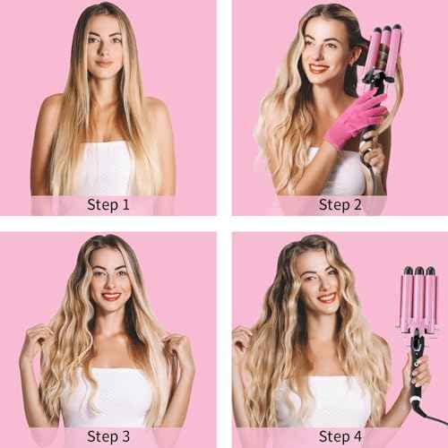 3 Barrel Curling Iron Hair Crimper: Birthday Gifts for Women Aleath Dual Voltage Adjustable Temperature Three Barrels Hair Waver - Ceramic 1 inch Curler Wand