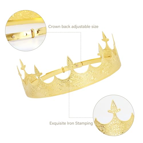 King Crown for Men, Metal Hair Band Baroque Royal Crown Gold Crowns and Tiara for Theme Birthday Party Costume Accessories