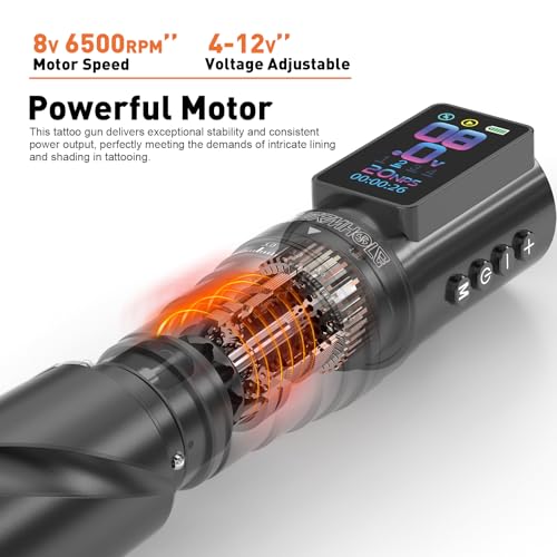 Wormhole Tattoo Gun Kit Wireless Tattoo Machine Kit ? 7 Adjustable Stroke, Dual 2300mAh Batteries, Smart Display with Timing Function, 3 Modes (Normal/Jump-Start/Dot Work), for Lining & Shading