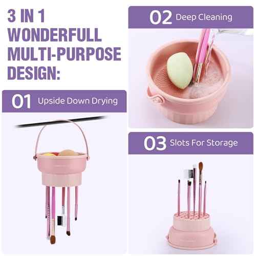 Makeup Brush Cleaner Mat 3 in 1 Silicone Makeup Brush Cleaner Bowl Cosmetic Brushes Cleaning Tool Organizer for Storage and Air Drying£¨Khkai