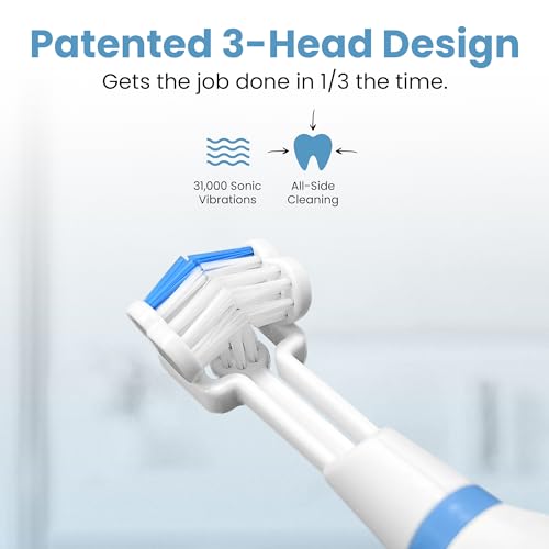 Triple Bristle Original Sonic Toothbrush | Rechargeable 31,000 VPM Tooth Brush | Patented 3 Head Design | Angled Bristles Clean Each Tooth | Dentist Approved | Triple Bristle Original + Oral Care Kit