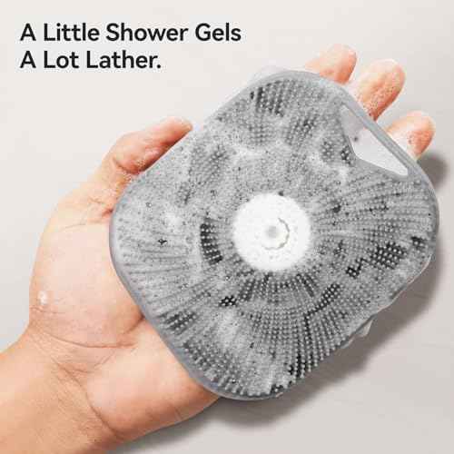 Zinc Infused Silicone Body Scrubber for Men, New Upgrade Deep Exfoliating Body Scrubber for Shower, Silicone Loofah Men for Sensitive Skin with Lathering Bristles and Ergonomic Non-Slip Handle (Gray)