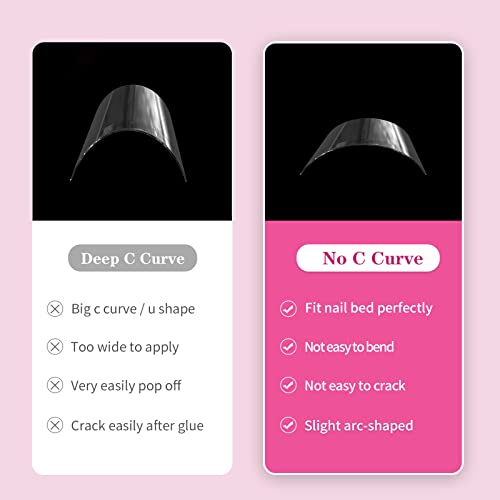 500 Pcs No C Curve Nail Tips XL Long Clear Nail Tips for Acrylic Nails Professional Set,10 Sizes Square Straight Tapered Half Cover Fake Nails Tips Ballerina Coffin French Nail for Salon DIY Nail Art