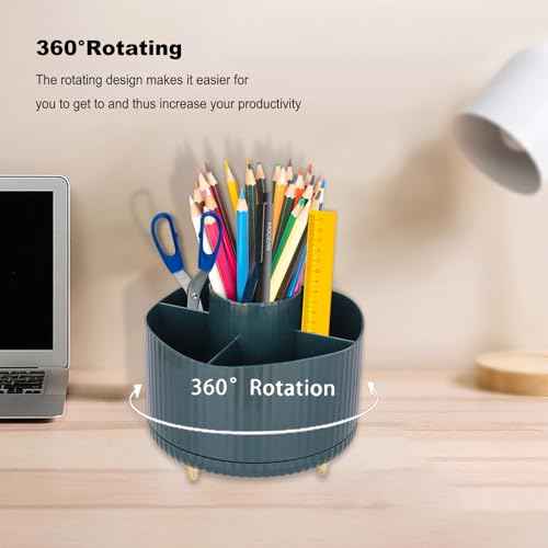 Anyoifax 360¡Æ Rotating Makeup Brush Holder Organizer, Make up Brushes Cup for Vanity, 5 Slot Spinning Makeup Organizers for Cosmetics, Lipstick, Pen, Teal Green