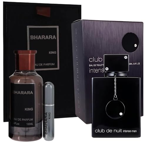 Men's Bundle Club Nuit Intense Man 3.6oz EDT & King 3.4oz EDP & 1 Empty Travel Perfume Atomizer Gift -Spicy Woody Sweet-Long Lasting for Men