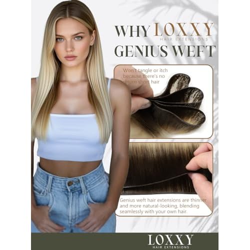 Loxxy Genius Weft Hair Extensions Human Hair Ombre Rooted Darkest Brown To Platinum Blonde Virgin Hair Hand Tied Human Hair Weft Extensions 60g 22inch R#2/60A