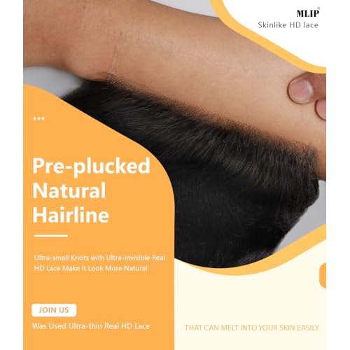 Mlip 5x5 HD Lace Closure Body Wave, 0.10mm Ultra Thin Invisible Swiss Lace, Skinlike Real HD Lace Melt into Skin Perfectly, Pre-plucked Natural Hairline, Raw Indian Human Hair 14 Inches