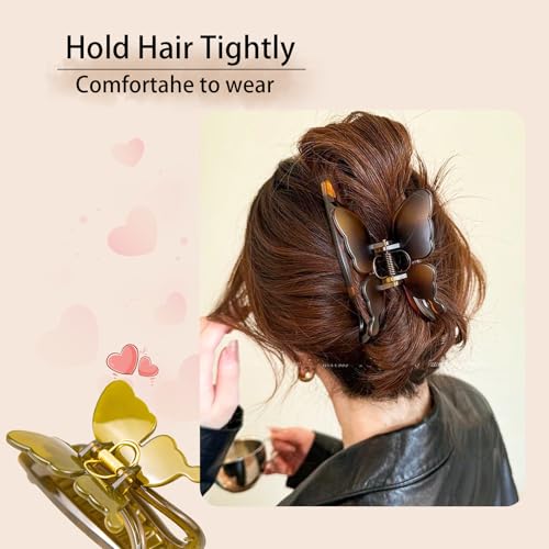 Large Butterfly Hair Claw Clips, Hair Clips for Thick/Thin Curly Long Hair, Strong Hold Matte Nonslip Cute Hair Clips for Women/Girls, Neutral Claw Clips for Hair