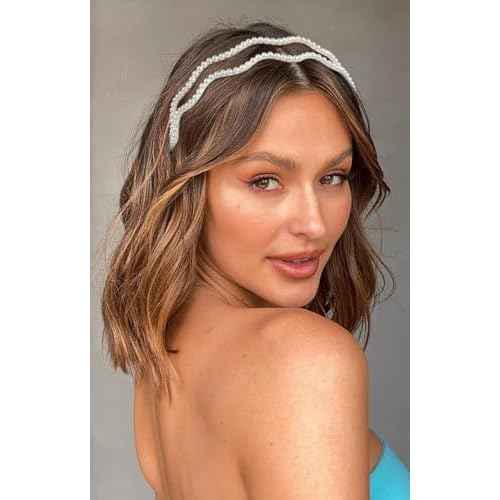 TERSE Metal Headbands for Women Cute Wave Pearl Headbands for Women's Hair Fashion Designer Headband Elegant Bridal Headband for Wedding Trendy Hair Accessories 2Pcs