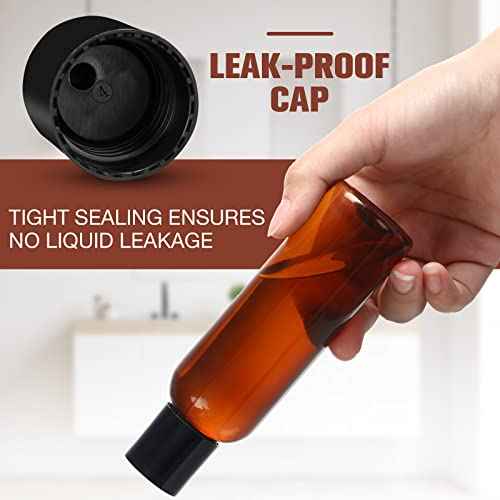 Mimorou 50 Pieces 4oz Plastic Squeeze Bottles with Disc Top Flip Cap Empty Amber Refillable Containers Small Travel Toiletry Bottles for Lotion Shampoo Oil Body Soap Creams