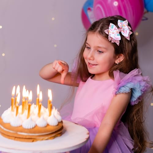 3.5" Birthday Bow Hair Clips for Girls 1 2 3 4 5 6 Years Glitter Pink Ribbon Bowknot Barrettes Alligator Pins for Teens ToddlerKids Happy Birthday Party Dress Decor Accessories Gift
