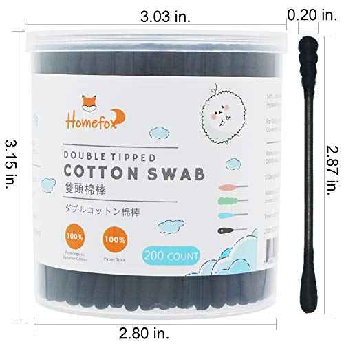 Black Cotton Swabs Spiral - 600 Count Organic Cotton Buds Double Side Tightly Wrapped Charcoal Cotton Tips Paper Stick Soft Gentle Lint-Free Cruelty-Free Goth Bathroom, Round & Spiral (Black)