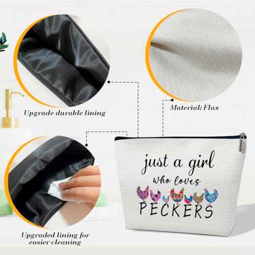 Peckers Makeup Bag, Cosmetic Bag for Purse, Animal Lovers Gifts for Women, Besties, Daughter, Best Friends, Just A Girl Who Loves Peckers