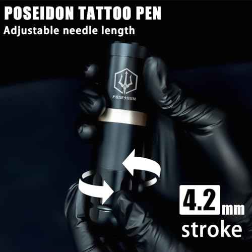 POSEIDON Cordless Rotary Tattoo Machine Kit with 20 Tattoo Cartridge Needles, Ink Set & 2 Rechargeable Batteries | Professional Portable Tattoo Gun for Beginners | Complete Starter Supplies(HM124)