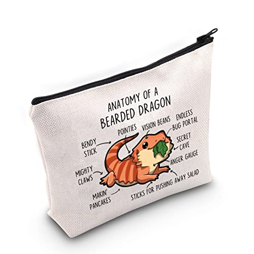 G2TUP Bearded Dragon Lover Gift Anatomy Of A Bearded Dragon Makeup Bag Bearded Dragon Mom Cosmetic Bag Bearded Dragon owner Gift Zipper Travel Bag (Anatomy Of A Bearded Dragon White Bag)