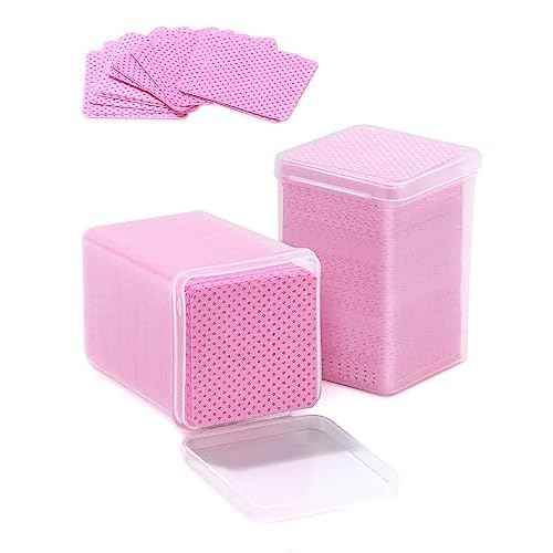 TEOYALL Lint Free Nail Wipes, 400 PCS Non-Woven Fabric Nail Cleaning Pads Pink Lash Extensions Glue Cleaning Wipes Salon Supplies