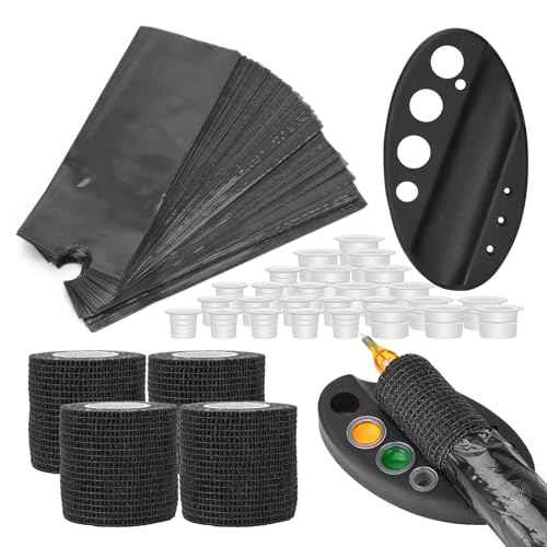 200pcs Tattoo Machine Covers with 4pcs Tattoo Grip Wrap and Tattoo Pen Holder Tattoo Grip Tape Set Tattoo Supplies (Tattoo Pen Bags Set)