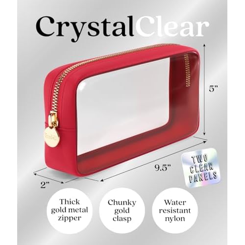 Clear Makeup Bag Zipper Pouch, Transparent Cosmetic Case Organizer, TSA Approved Travel Toiletry Case, Travel Accessories Essentials Makeup Tote for Women, Small Cute Make up Bag for Purse - Ruby