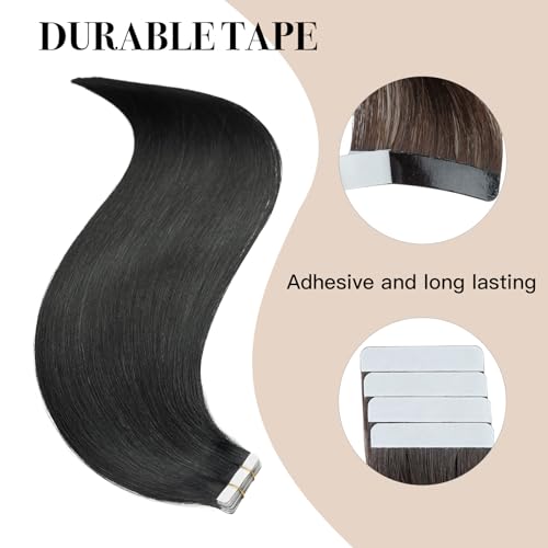 Tape in Hair Extensions £¬Real Human Hair Extension,Jet black Human Hair 22 inch 20pcs 50g,Thick Ends Straight Seamless, Invisible Tape in Hair Extensions Human Hair