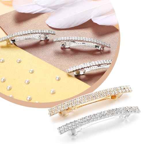 Hair Barrettes for Women, 4 Pcs Sparkly Rhinestone Bling Hair Clips, Hair Jewels, Small Hair Clip, Crystal Hair Clip, Ponytail Holder Side Clips, Rhinestone Hair Accessories(2Gold, 2Silver)