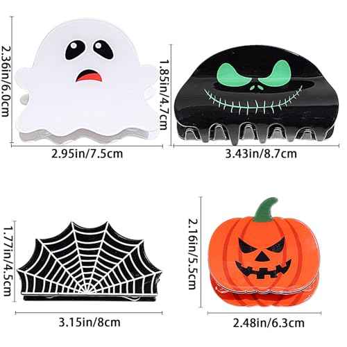 4 Pack Halloween Hair Claw Clips for Women Girls, Pumpkin Ghost Spider Web Bat Gothic Horror Hair Clips Halloween Hair Accessories