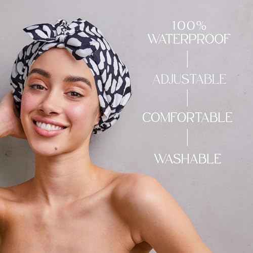 GRACE & COMPANY Luxury Shower Cap For Women - 100% Waterproof, Reusable, Washable & Breathable Shower Caps - Casablanca(Bag Packaging)