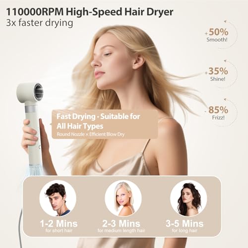 6 in 1 Air Wrap Hair Styler, 110,000 RPM Hair Dryer Brush with Auto-Wrap Curlers, Oval Brush & Volumizer, Hot Air Styler for Fast Drying,Curling, Smoothing & Volume, Air Styler with Travel Case