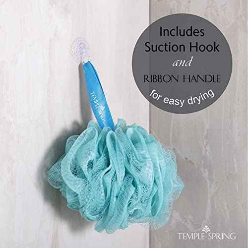 Temple Spring Recycled Luffa Sponge, Bathroom Shower Accessories, Loofa Bath Sponge, Exfoliating Body Scrubber Exfoliator Pouf, Shower Scrubber Puff, Poof, Loofah for Women, Loofah for Men -Ocean Blue