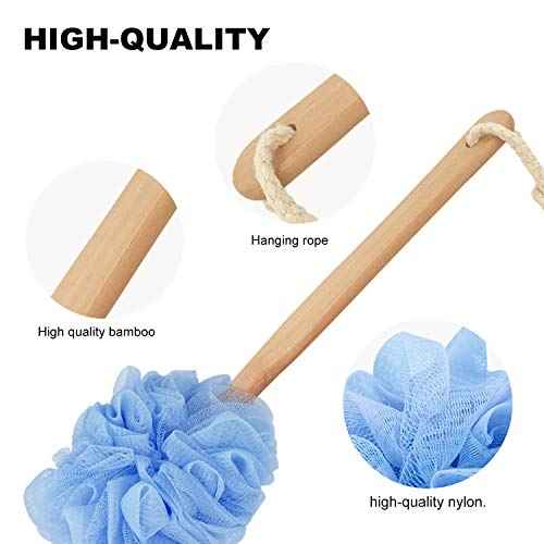 Loofah with Handle, Loofah on a Stick, Shower Sponge with Handle, Bath Brush, Shower Brush for Body, Back Scrubber for Shower, PE Soft Mesh Luffa for Men and Women
