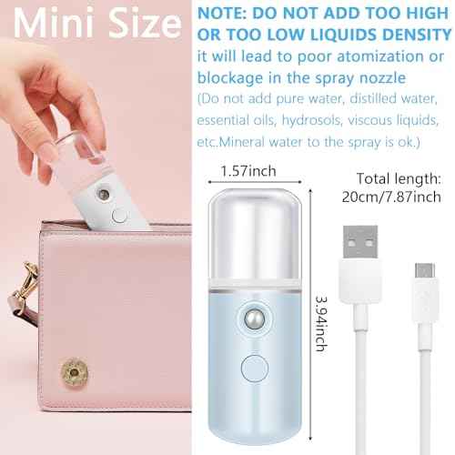 Mudder 4 Pcs Nano Facial Mister Handy Nano Mist Sprayer 30ml Visual Water Tank Portable Face Steamer Mini USB Mister for Lash Extensions, Skin Care, Makeup(White, Black, Blue, Pink)