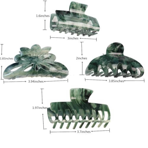 Large Hair Claw Clips - Strong Hold Green Clamps for Thick Hair, Non-Slip Jaw Clips for Women (4PCs)