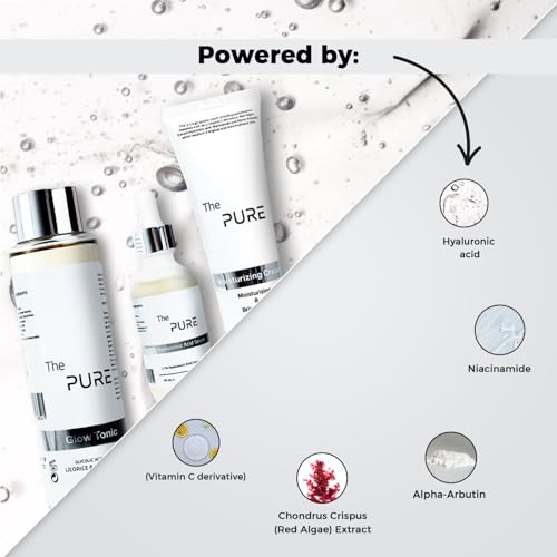 The Pure Skincare Set, Moisturizing Cream, Glow Tonic and Hyaluronic Acid Serum, Hydrating & Brightening Face Care Kit for Anti Aging, Wrinkles, Dark Spots & Radiant Skin