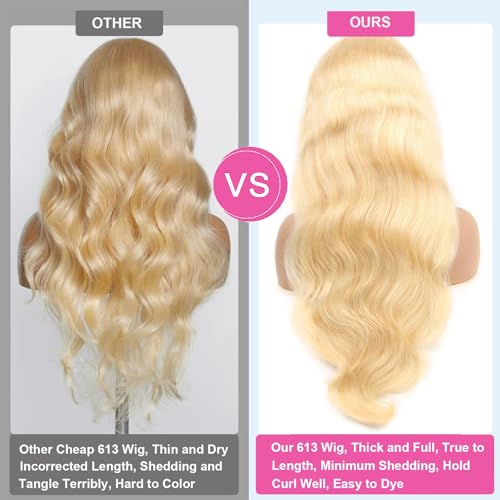 613 13x6 Lace Front Wig Human Hair Body Wave Blonde Wig Human Hair 200% Density 613 HD Lace Frontal Wig Blonde Lace Front Wigs Human Hair Pre Plucked Glueless 613 Wig 22 Inch