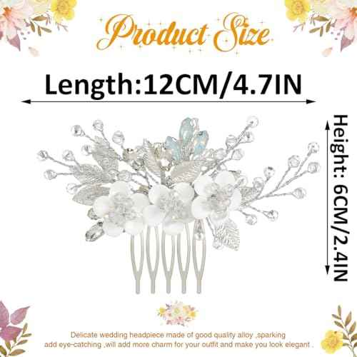 Catery Flower Bridal Hair Comb Wedding Hair Clip Rhinestone Hair Pieces Accessories for Women (Silver)