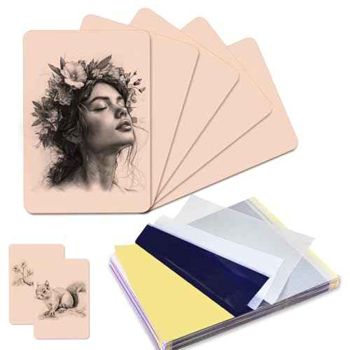 15PCS Tattoo Practice Skins with Transfer Paper, Includes 5PCS Practice Skin and 10PCS Transfer Paper for Beginners and Artists Tattoo Supplies