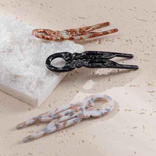 Sunolga 3 PCS Prestige French Hair Pins for Women, 4.38" Large Lialys Hair Pins for All Hair, Curved Shape for Better Head Fit Hair Accessories, Serrated Anti-Slip Design Hairpins