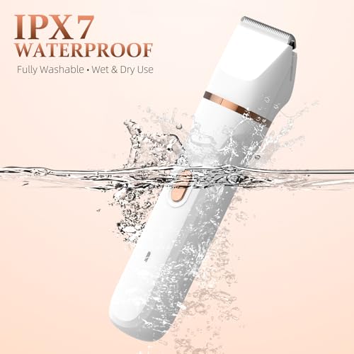 5-in-1 Bikini Trimmer for Women, IPX7 Waterproof Electric Razors Shaver, Cordless Body Hair Trimmer, Facial & Pubic Hair Removal, Ceramic Blade (White)
