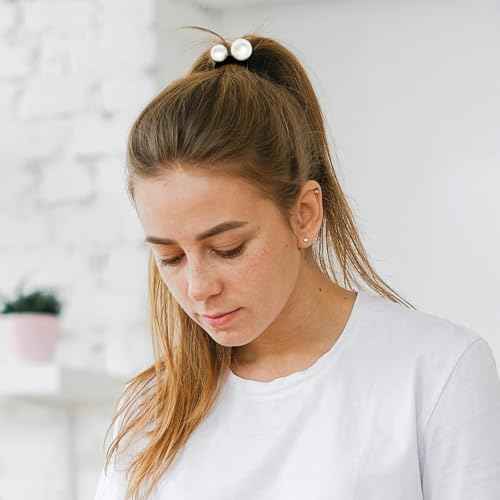 12 Pcs Pearl Elastic Hair Ties Black Ponytail Holders Hair Bands Scrunchies Pearl Hair Ropes Hair Ring Headband Hair Accessories for Women Girls